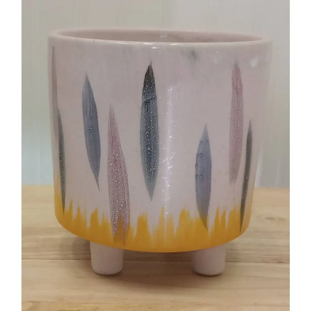 MCM inspired, planting pot. Hand painted & footed